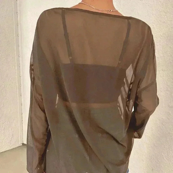 Brown Boho Women's Solid Color Loose Fit Long Sleeve Round Neck Lightwei… - Picture 2 of 4